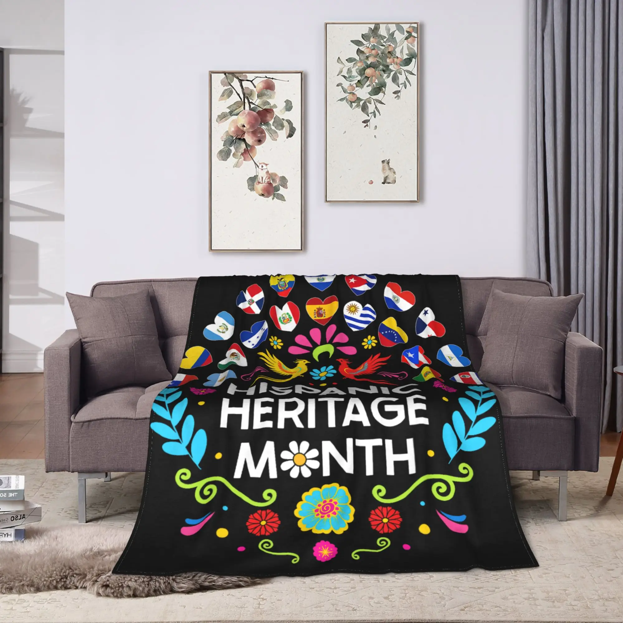 National Hispanic Heritage Month All Countries Flags Hearts Soft Cozy Blankets For Couch Bed  Novelty Throw Blanket
