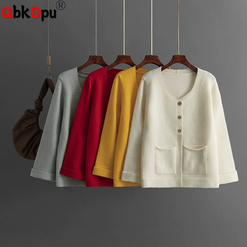 

Women Casual Solid Knitted Cardigan Korean Fashion Single Breasted Loose Coats Spring Fall New Long Sleeve Knitwears Outerwears