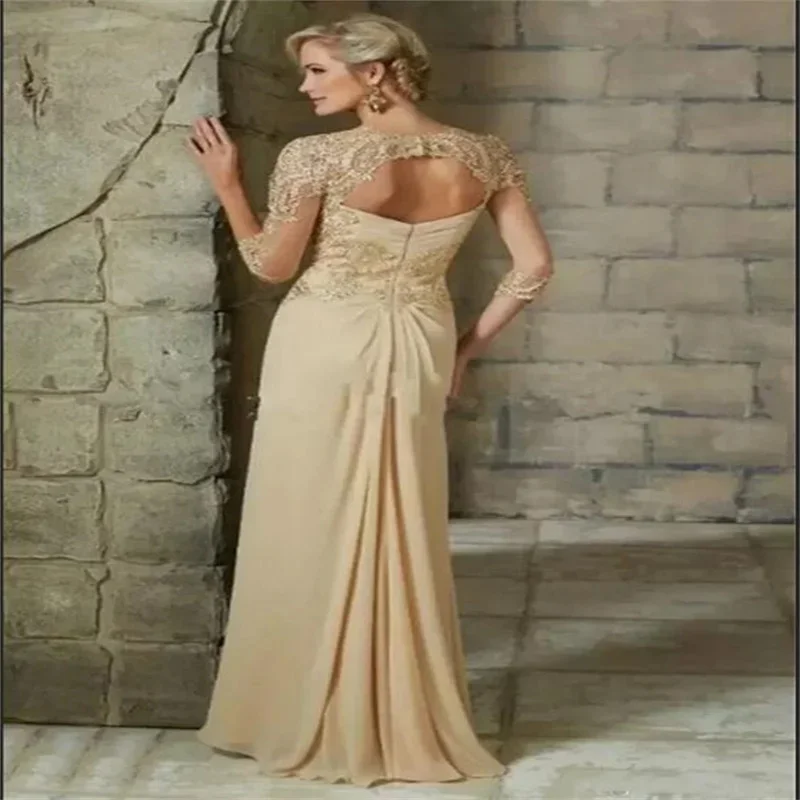 Champagne Chiffon  Mother of the Bridal Dresses for Formal Occasions Floor Length Elegant Evening Dress Mermeid Dresses for Mom