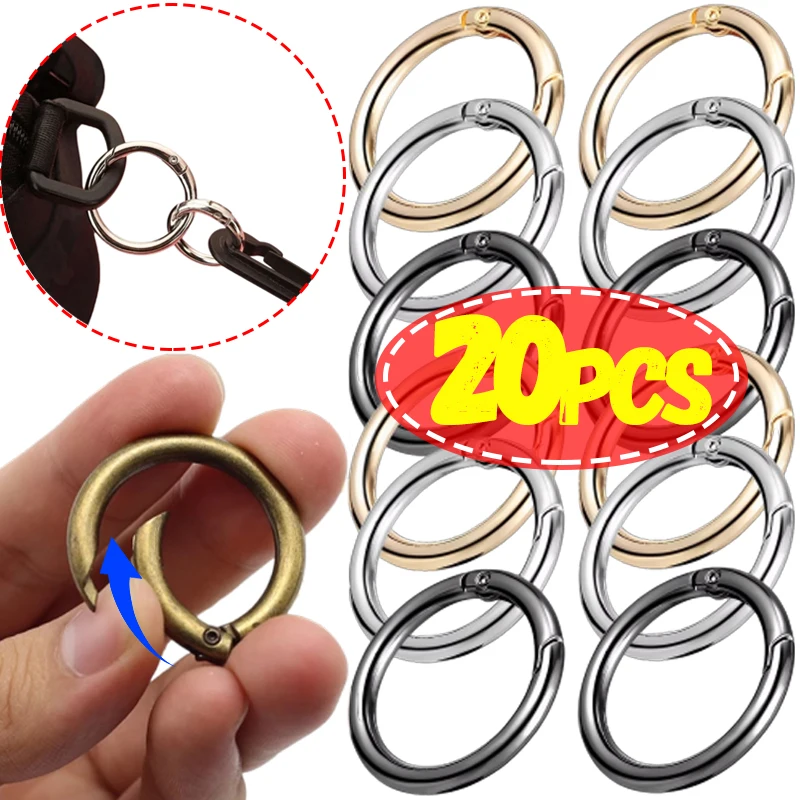 20Pcs Metal Purse Buckles 20/25/28/33mm Spring O Ring Round Carabiner Snap Hook Spring Keyring Clasp DIY Jewelry Bag Accessories