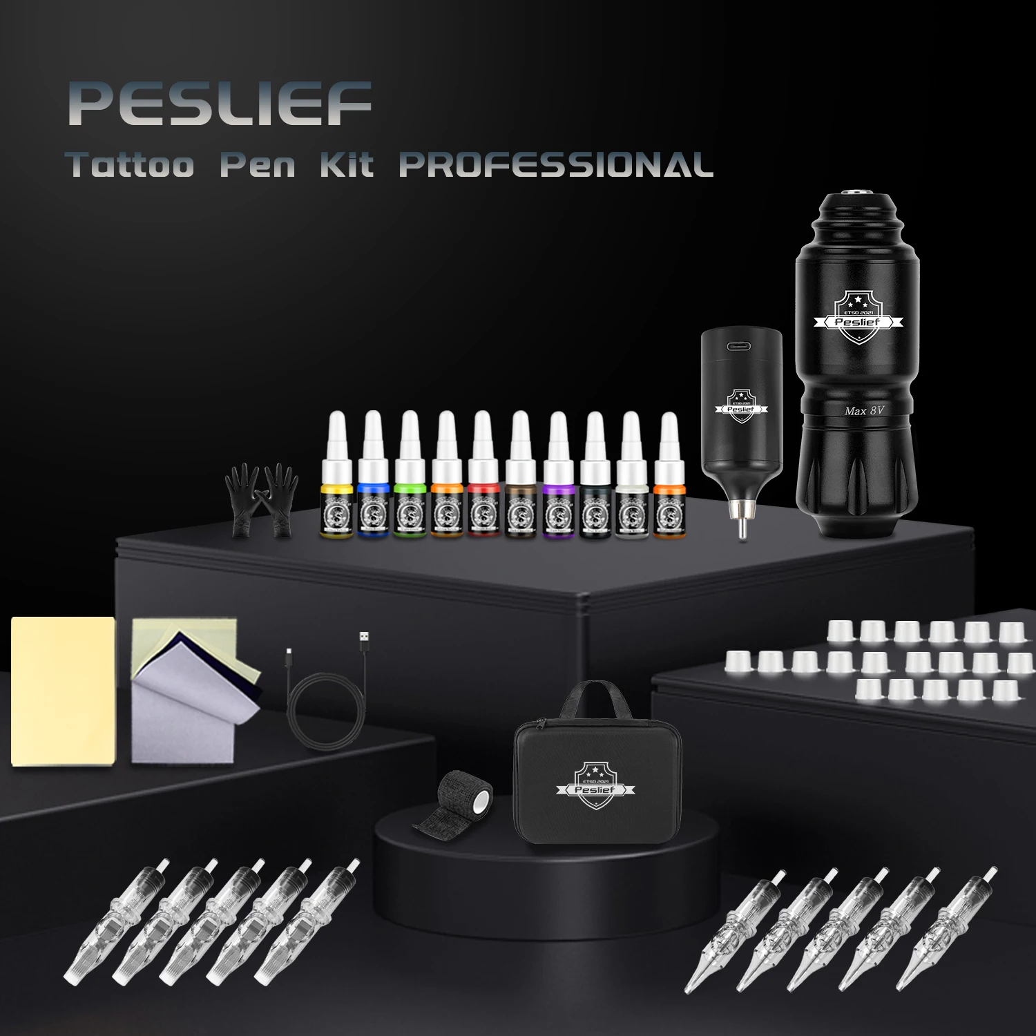 Kit de tatouage sans fil avec mini fusée, stylo de tatouage à distance, kit de maquillage en continu, machine avec boîtier de batterie, encre de puissance illac