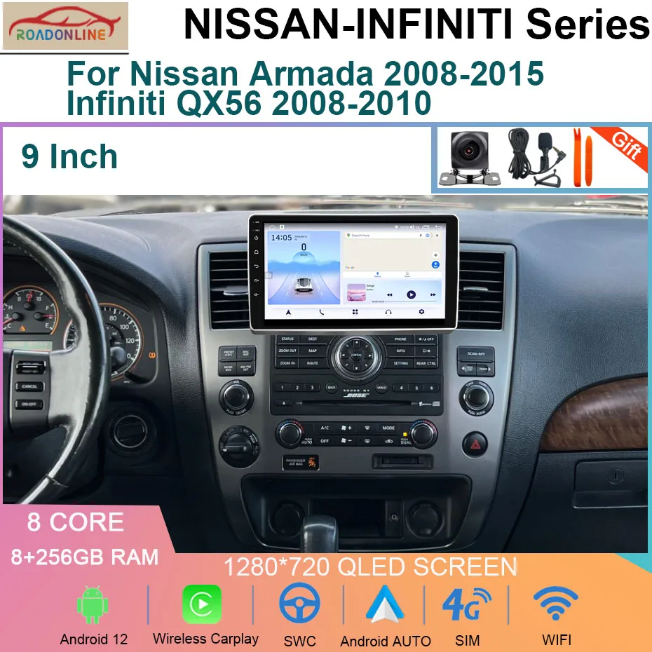 

9 inch 8+256GB Car Radio For Nissan Armada /Infiniti QX56 2008-2015 Stereo Multimedia Player GPS Navigation CarPlay 4G