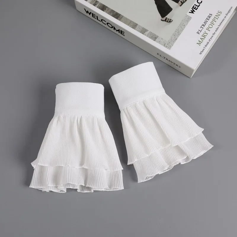 Womens Detachable Wrist Ruffle Cuffs Ladies White Flared False Sleeves For Sweater Dress Wrist Arm Cover Gloves
