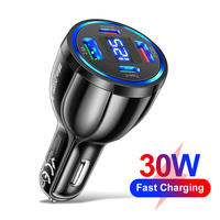 USB C Car Charger 30W Adapter 4 in 1 Type C PD Fast Charging with Voltage Digital Display for Mobile Phone Iphone Xiaomi in Car