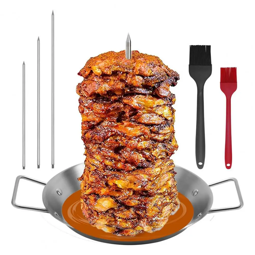 مجموعة شواية سيخ عمودية من الفولاذ المقاوم للصدأ مع 3 مسامير (8 بوصة/10 بوصة/12 بوصة) فرش علبة زيت رف كباب طقم أسياخ كباب طويلة