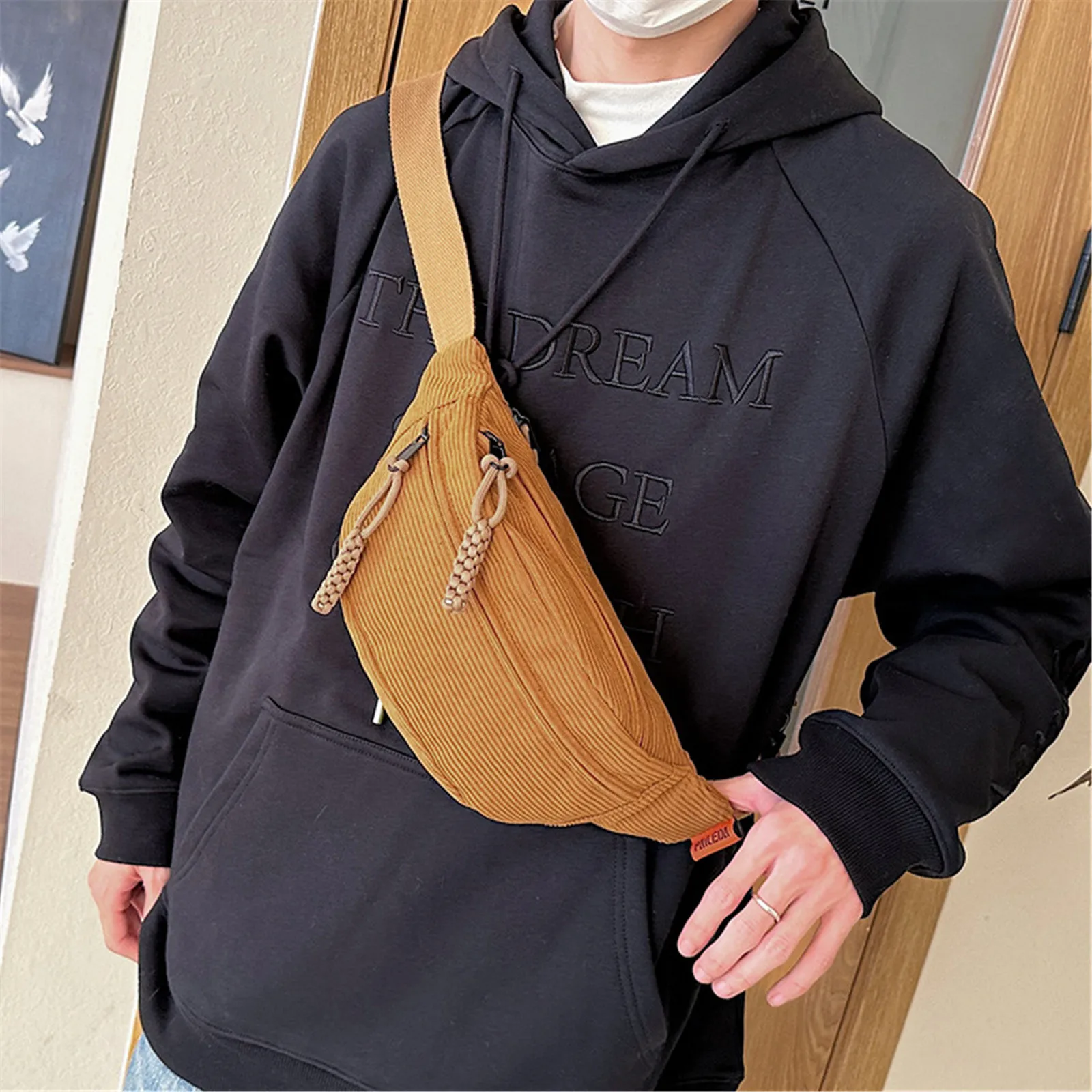 New Fashion Corduroy Chest Bag Fanny Pack Men Women Casual Banana Fanny Pack Belt Bags Simple Trendy Shoulder Crossbody Bag