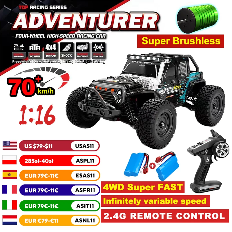 1:16 4WD RC High-speed Car Brushless 70km/h Competition Off-road Climbing Car 2.4G Remote Control Toy Car VS WLtoys 144001 Toys