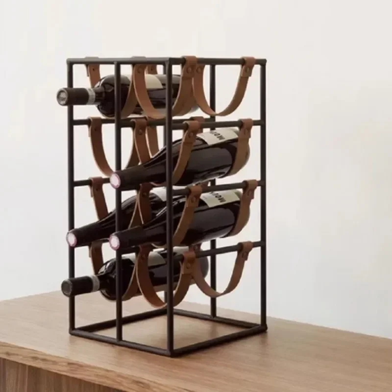 Modern Leather Wine Rack Metal Support Simple Creative Luxury Red Wine Display Stand Household Kitchen Room Decorations Barware