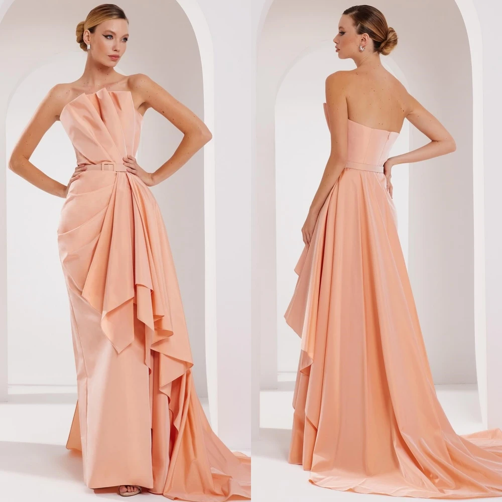 Jersey Sash Evening Straight Scalloped Bespoke Occasion Gown Long Dresses