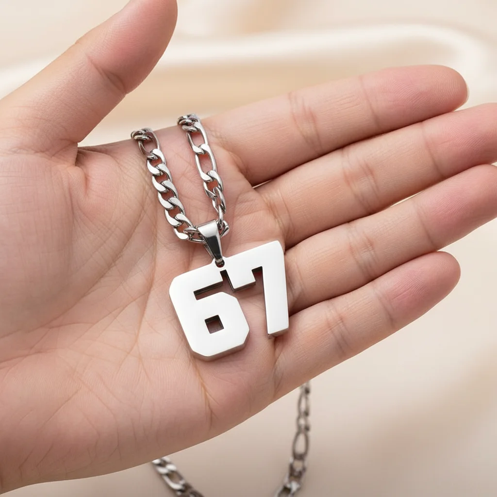 67 Halskette Aus Edelstahl – Gold & Silber, Zahl 6 7 Anhänger, Meme-Schmuck, Unisex, Auffällig & Leicht – Personalisiertes Accessoire Für Jedes Outfit