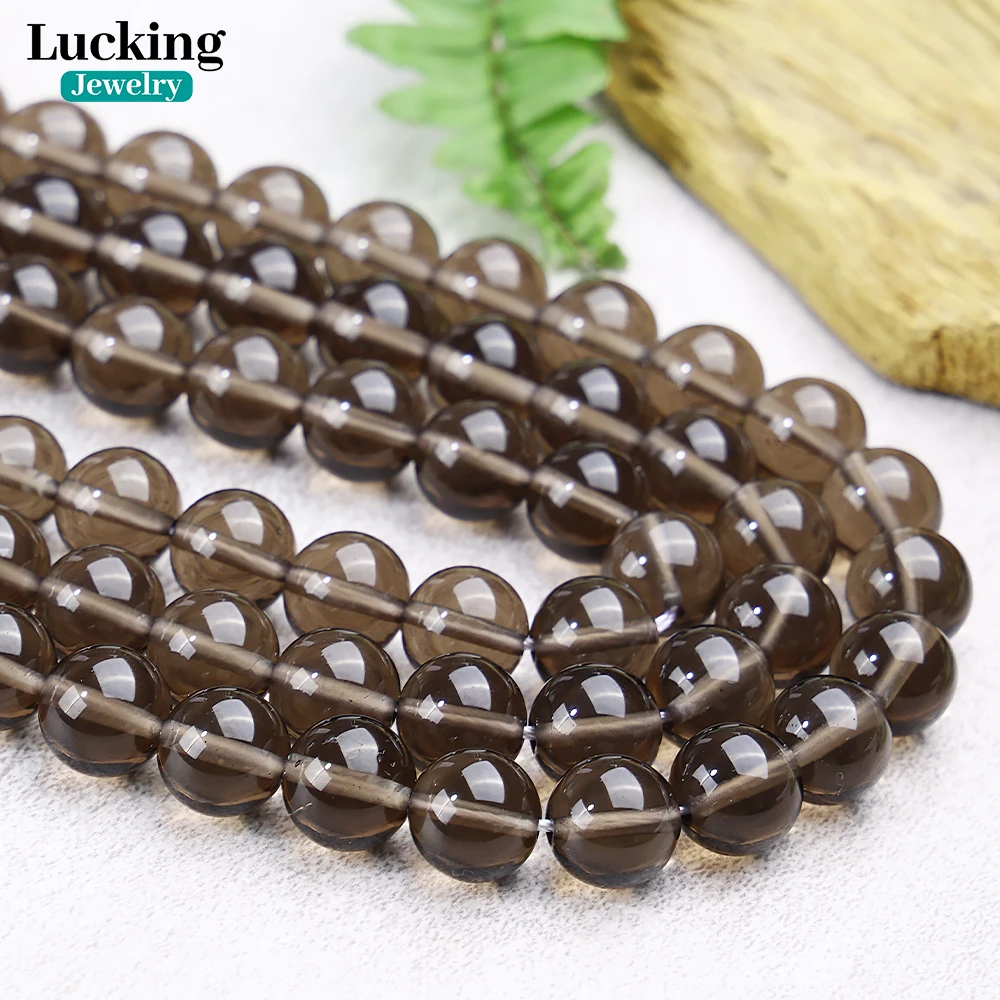 100% Natural Clear Smoky Obsidian Smooth Loose Beads For Jewelry Making DIY Bracelets Accessories 15'' 4-12mm