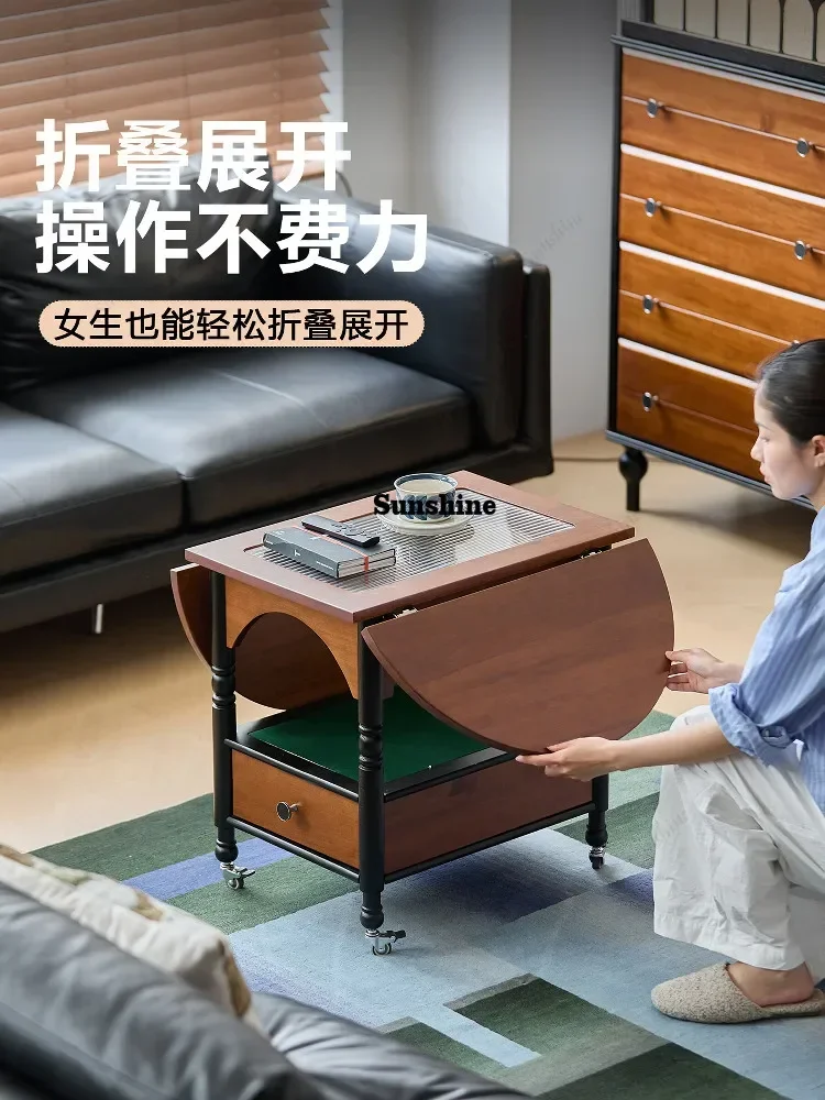 French retro sofa folding coffee table solid wood movable tea edge table T*