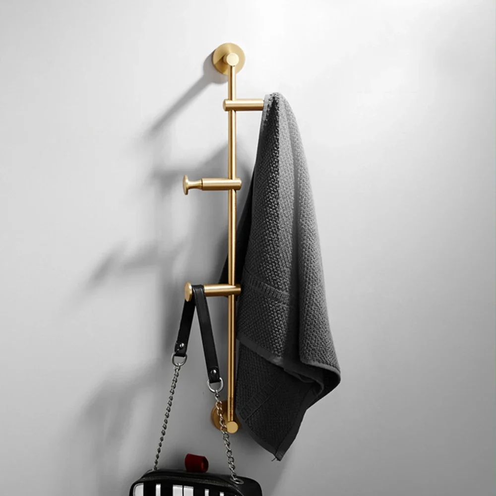 

Brushed Gold/Black Bathroom Wall Mounted Row Hook Brass Bedroom Living Room Movable Coat Hook Bathroom Towel Rack Rows Hook