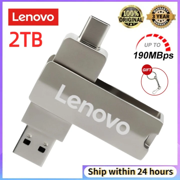 Lenovo 2 In 1 Flash Drive 2TB OTG USB 3.0 & Usb-C Flash Pen Drive Memory Stick Usb3.0 Flash Disk 128G 256GB 512G Type C Pendrive