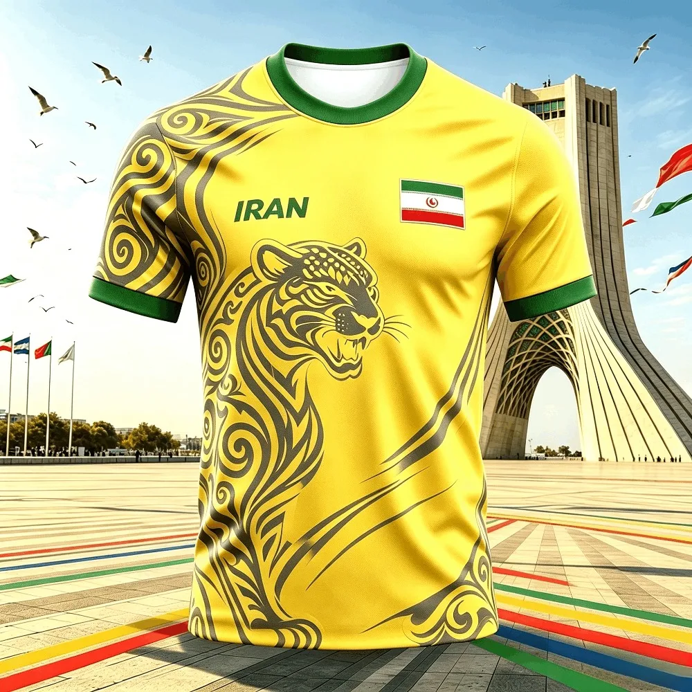 2026 Unisex 3D Full Print T Shirt Iran Team Football Jersey Green White Tiger Persian Pattern Soccer Shirt Sport Tee Fan Apparel