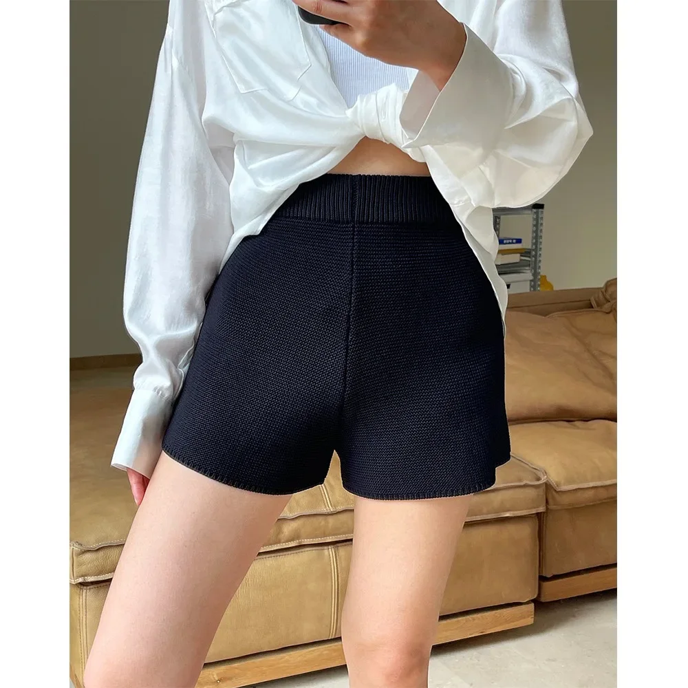 Girls Summer Korean Style Linen Knitted Shorts High Waist Thin Loose Breathable Casual Shorts Women Black Khaki Sexy Knitwear