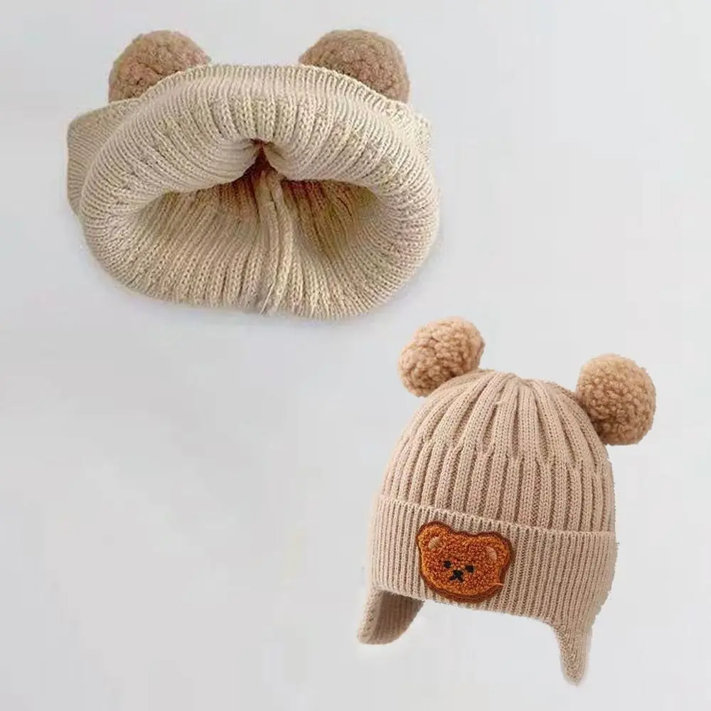 Winter Baby Beanie Cap Cartoon Bear Ear Protection Knitted Hat for Toddler Boys Girls Cute Korean Warm Kids Crochet Hats