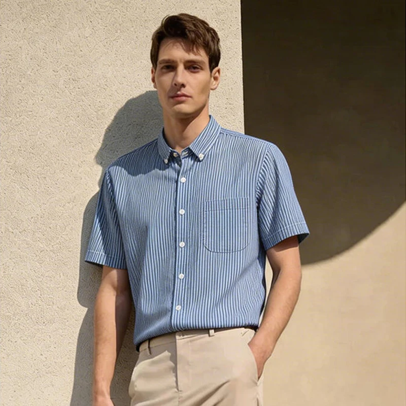 

New Men's Casual Shirts | Classic Check & Stripe Design | Loose Fit Short Sleeve Button Up Tops Business Casual