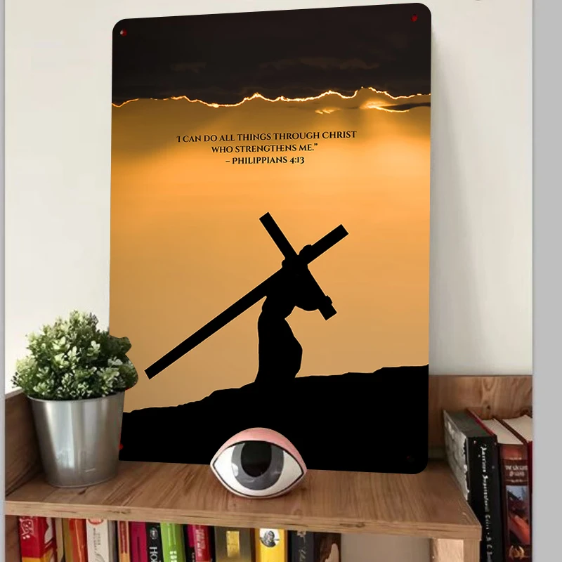 Christian Faith Metal Wall Art Cross with Bible Verse Philippians 4:13 Home Decor