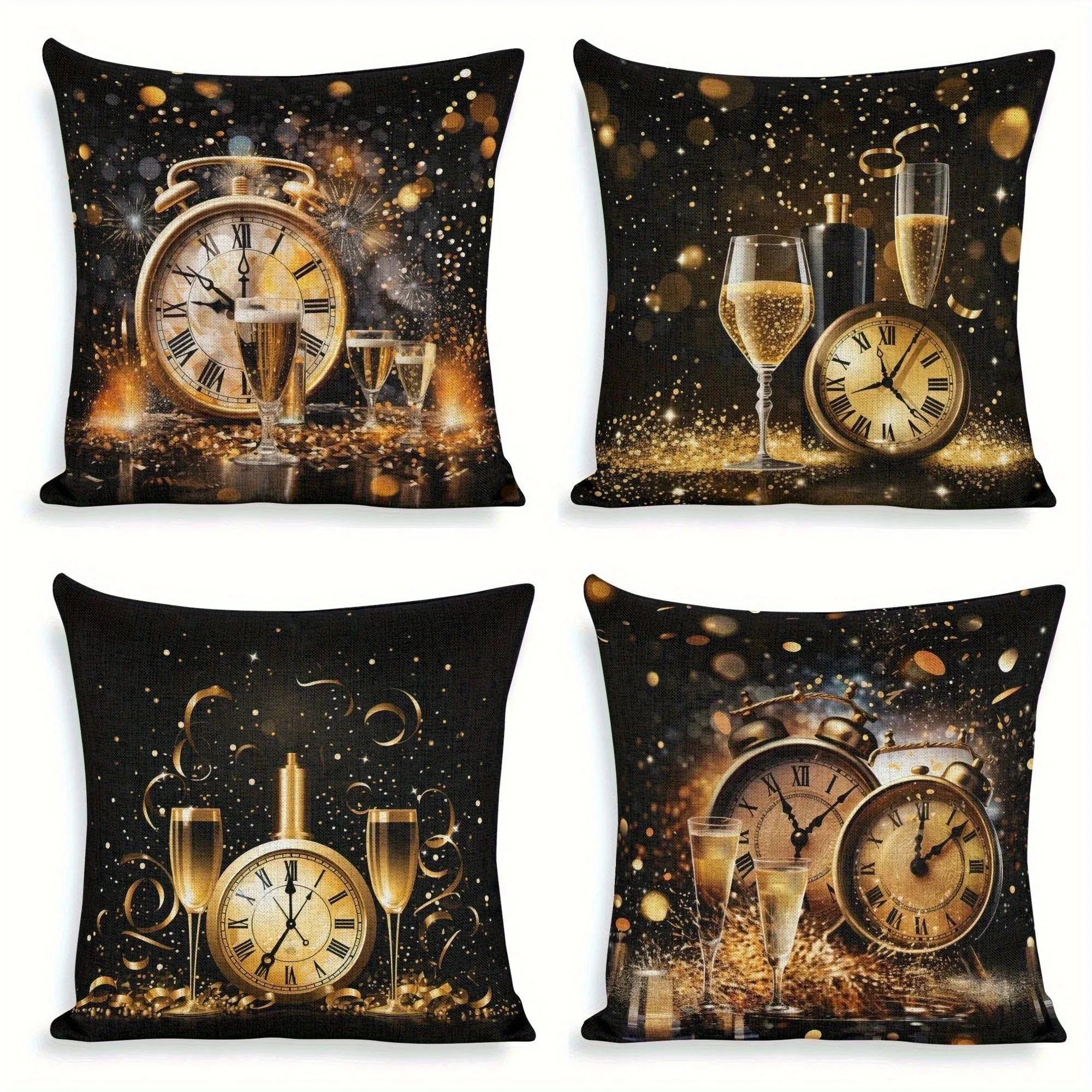 

Гламурная новогодняя наволочка с обратным отсчетом - наволочка с золотыми часами и принтом шампанского для дивана, спальни, гостиной