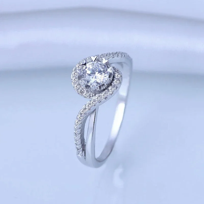 AngLang cincin perak murni 925 Sterling wanita cincin pernikahan bulat zirkonia kubik mewah untuk Aksesori Wanita Perhiasan bagus YRI058