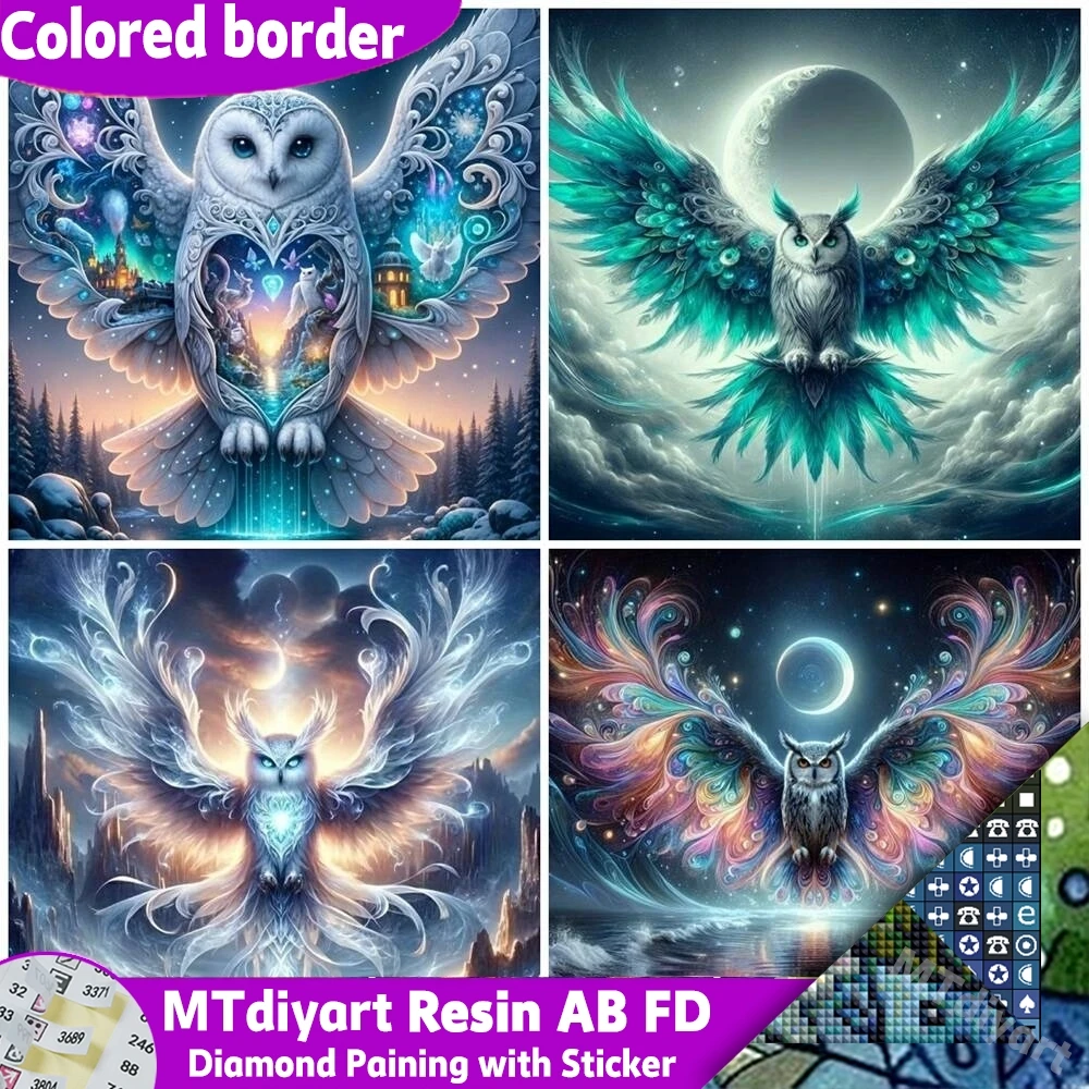 AB FD Resin Symbol Stickers Diamond Painting Printed Canvas Border Fantasy Moon Owl Bird Animal Full Drill Home Artwork
