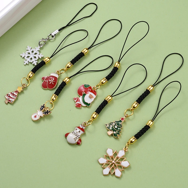 Metal Mobile Phone Pendant 1Pcs Christmas Elder Elk Snowman Wait Diagonal Lanyard Key Chain Accessories Decoration Ladies Gifts