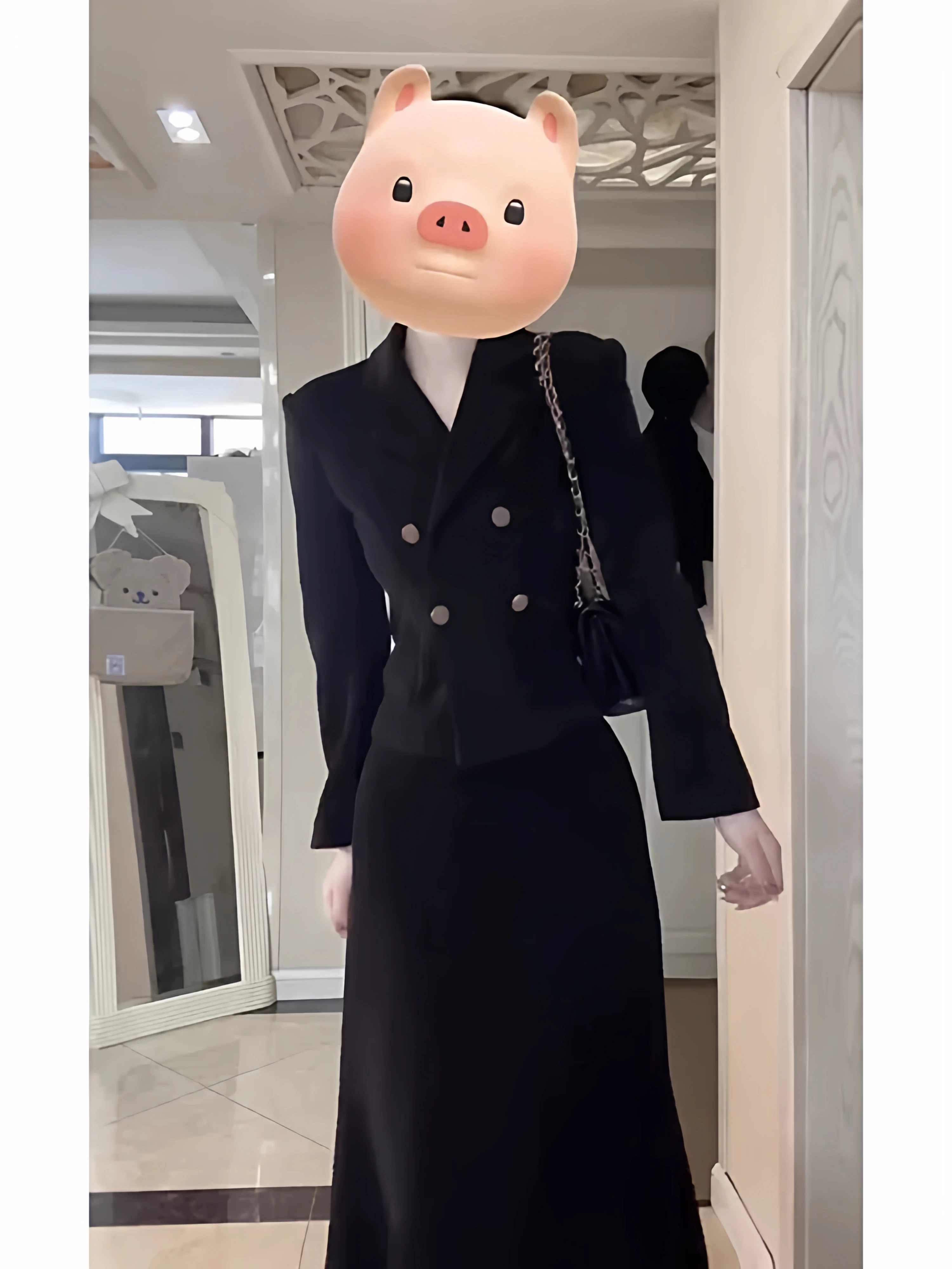 Elegant Black Fish Tail Long Dress Set Women's Autumn Winter High Waist Slim Fit Fashion Ensemble Two Piece Suit