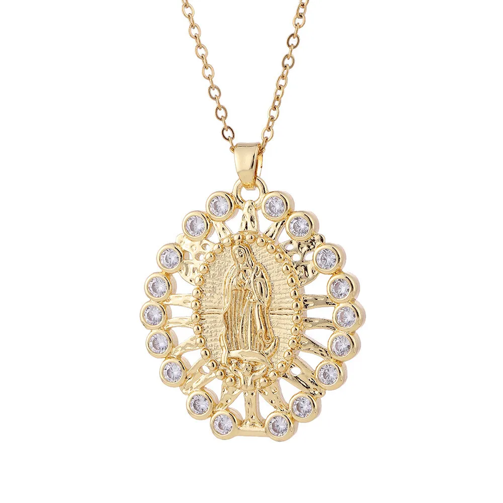 

Women's necklace plated with 18k gold, crystal zircon, Madonna cross, popular fashion jewelry, religious gift