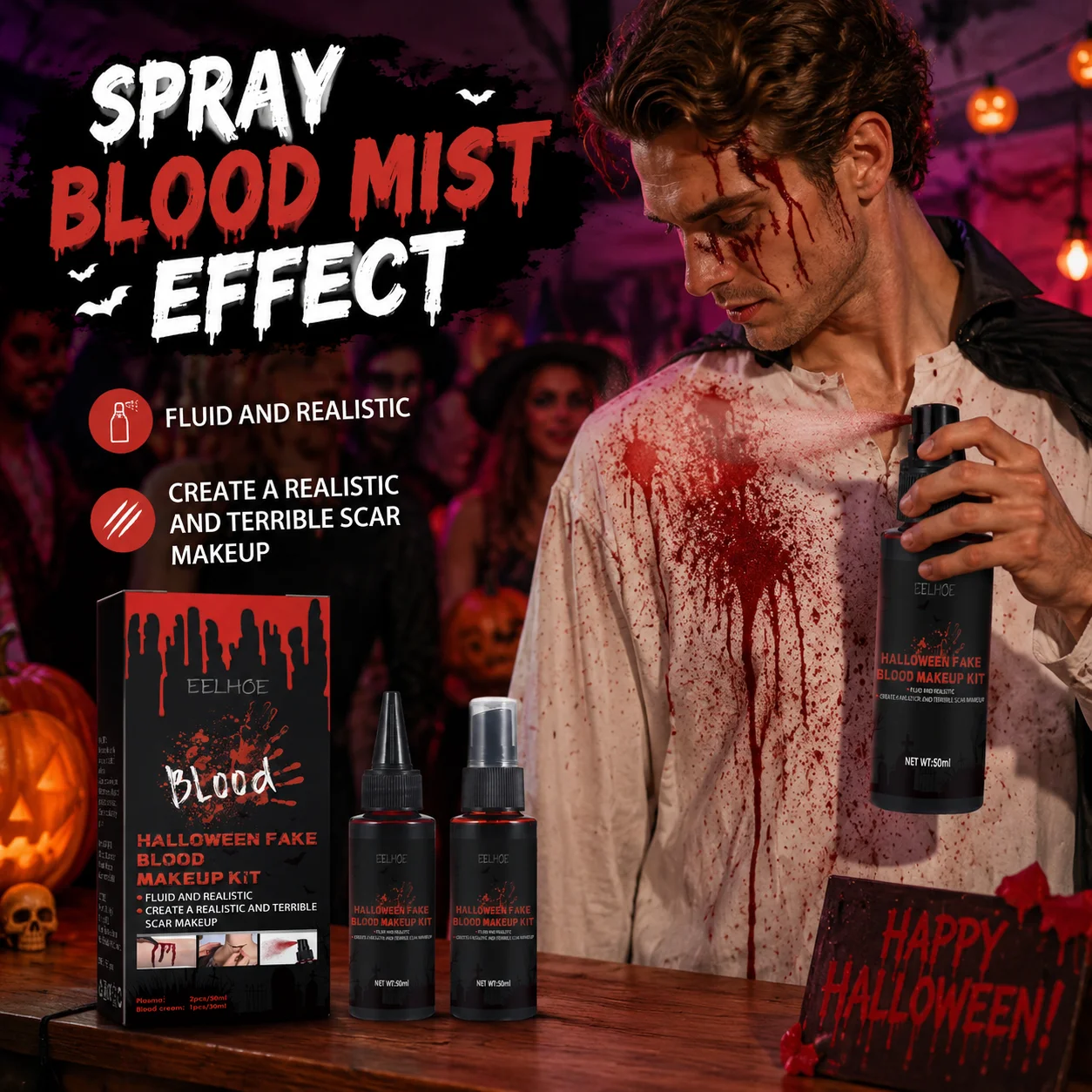 Halloween-Kunstblut-Make-up-Set, realistisch, sicher, abwaschbar, Bühnenblutflüssigkeit für Kostümpartys, gruselige Effekte, Cosplay, Gesichts- und Körperkunst – Detail 3