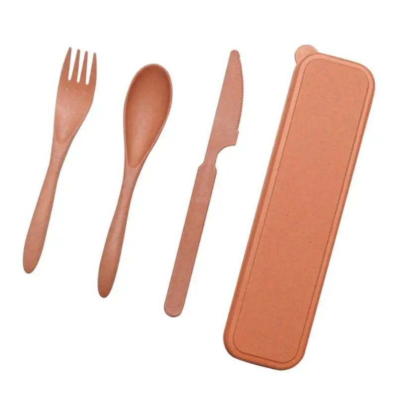 

Camping Cutlery Set with Case Portable Wheat Straw Utensil Reusable Flatware GXMF