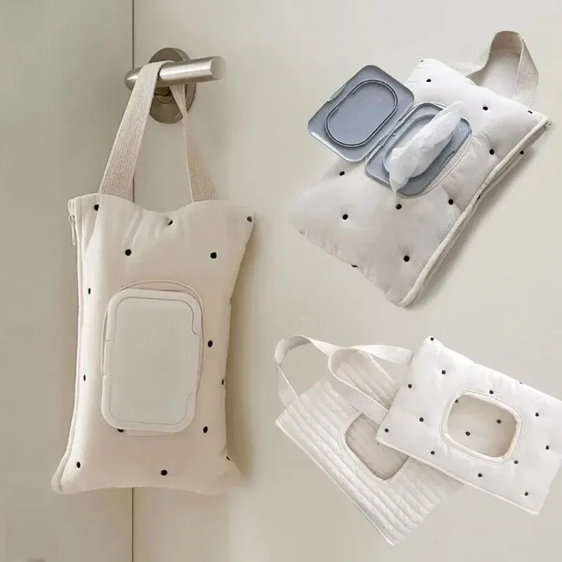

Baby Car-mounted Tissue Box Cute Dot Striped Paper Holder Storage Box Stroller Hanging Bag Detachable Napkin Storage Bag