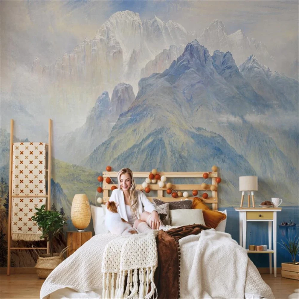 Custom Retro Mountain wallpaper for living room TV background landscape mural wall paper landscape stickers bedroom accessories