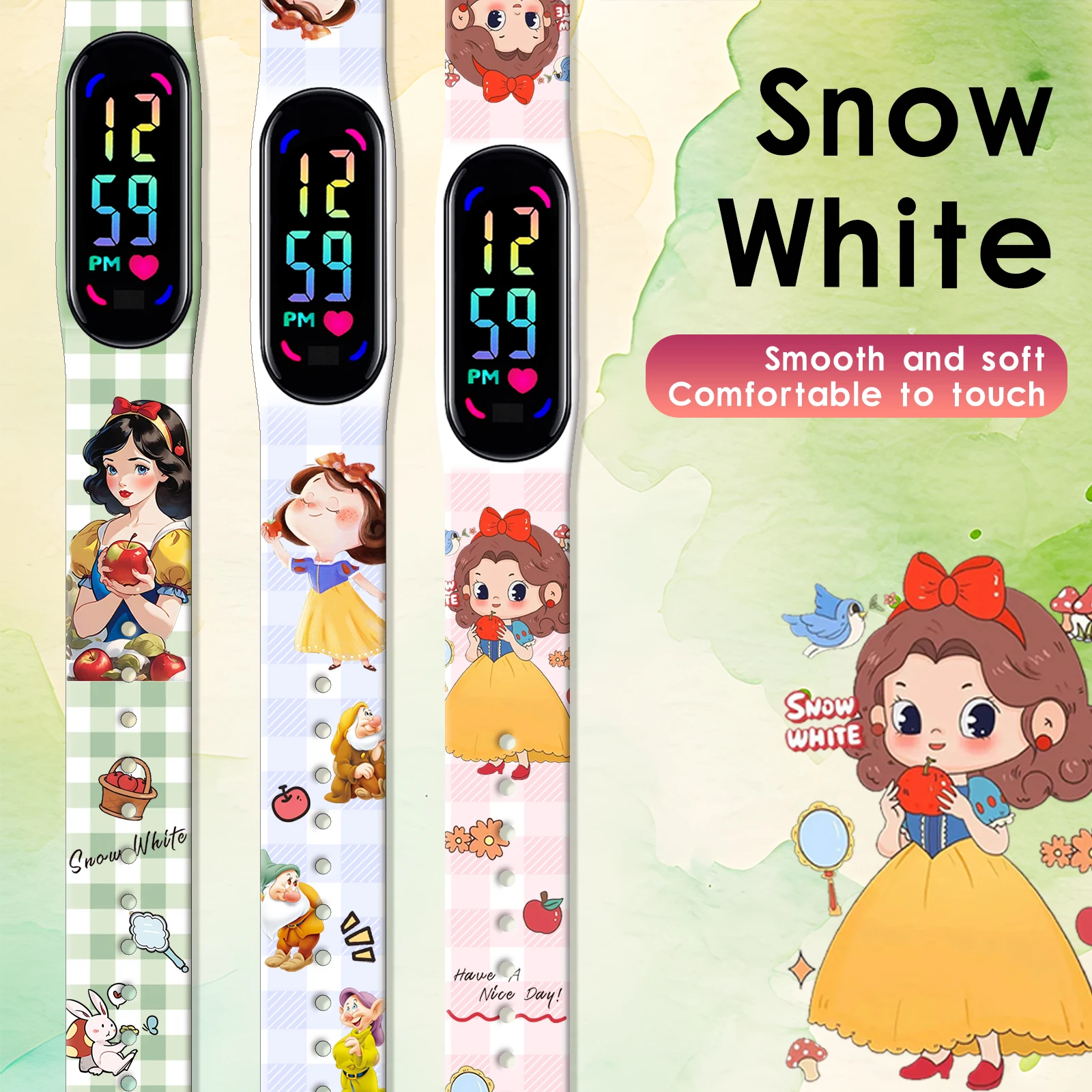 

MINISO Disney Snow White print watch strap for Xiaomi Mi Band 3 4 5 6 7 Wrist Strap Replaceable Bracelet for Mi Band Smartwatch