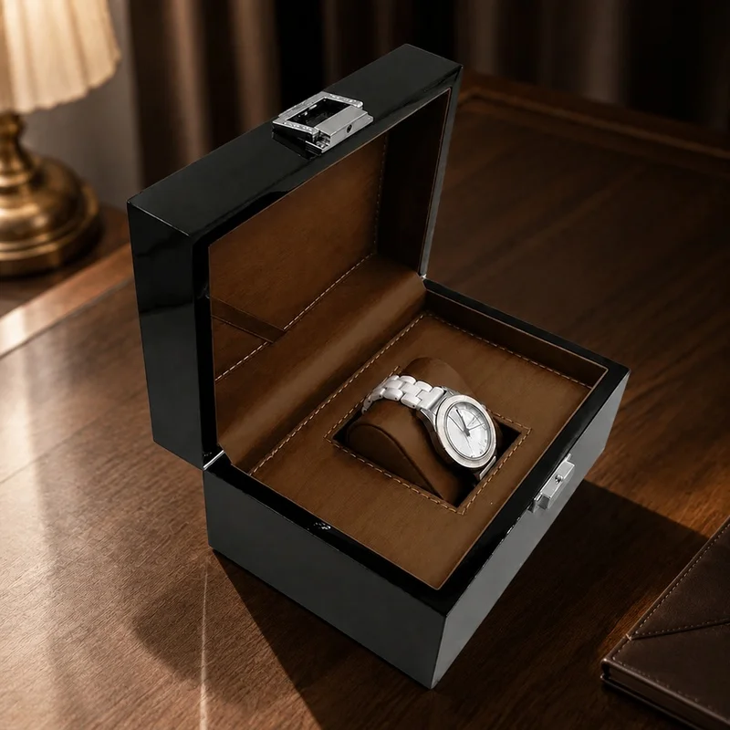 Elegant Lacquered Wood Display Box for Watches and Jewelry with Protective Storage, Perfect Gift Solution