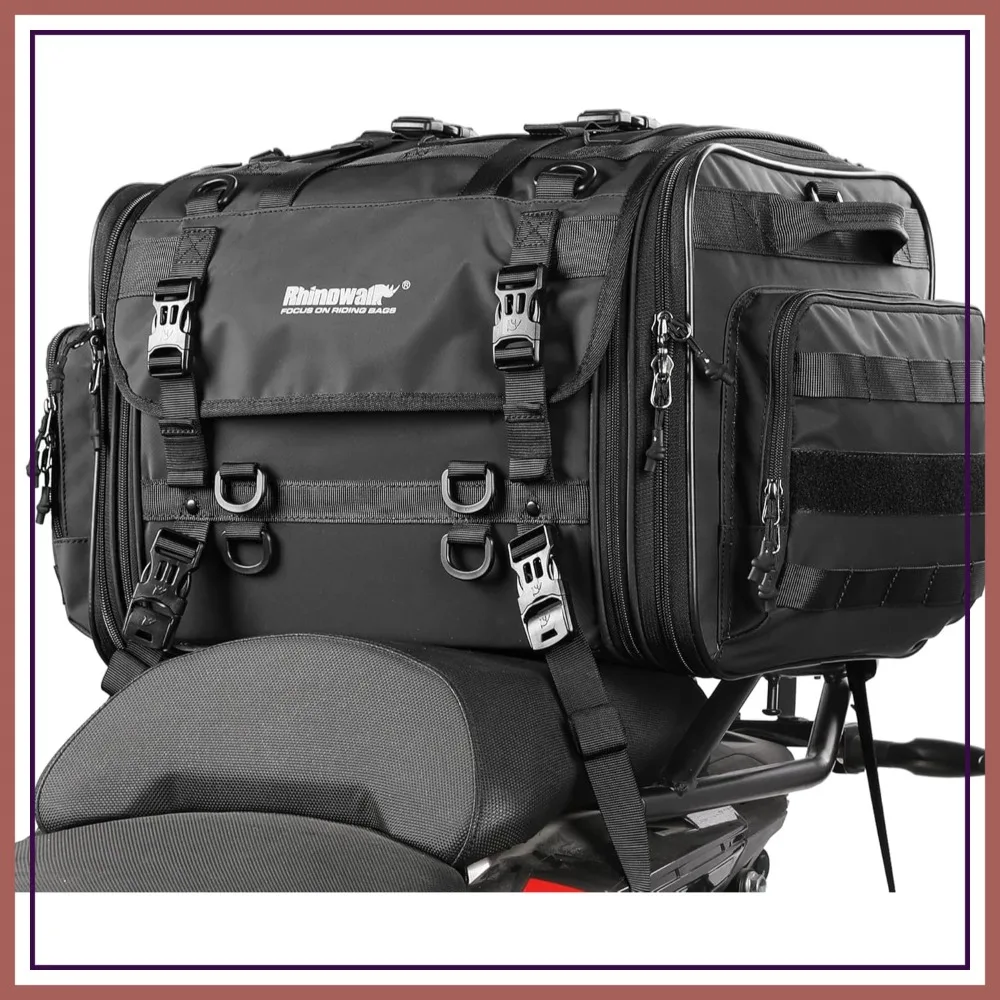

40-60L Motorcycle Seat Bag Tail Bag Shoulder Bag Travel Luggage Motorbike Rear Storage Bags with Rain Cover (Black)