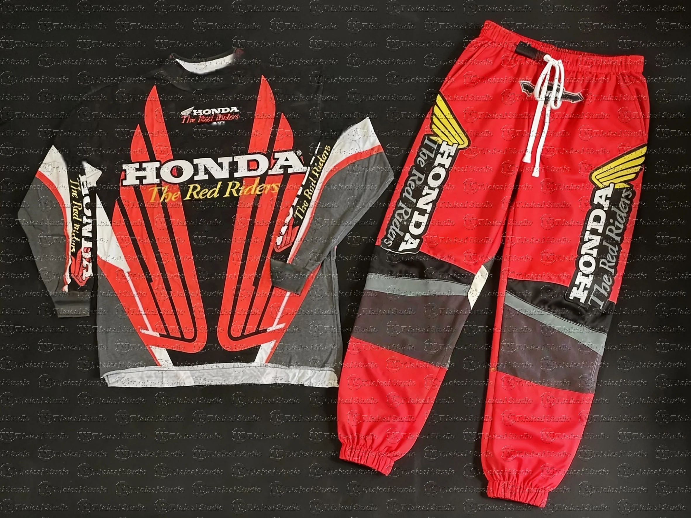 

NOS Team Honda Vintage Motocross Racing Long Sleeve Motorcycle Tee Breathable Quick-Drying Super Racing Jersey for Men