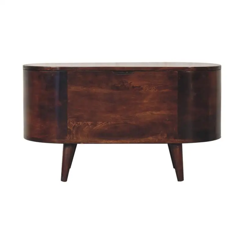 Solid Wood Light Walnut Rounded Lid Blanket Box Storage Chest