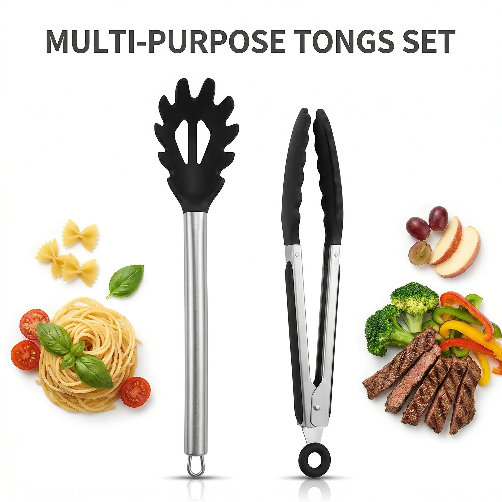 Cooking Tongs,410 Steel Nylon,Kitchen & BBQ,Sturdy Handle,For Grill Lovers