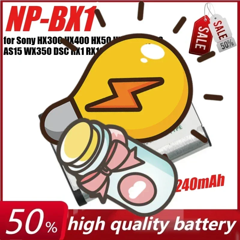 

3.6V 1240mAh NP-BX1 Battery for Sony HX300 HX400 HX50 HX60 GWP88 AS15 WX350 DSC RX1 RX100 + Charger