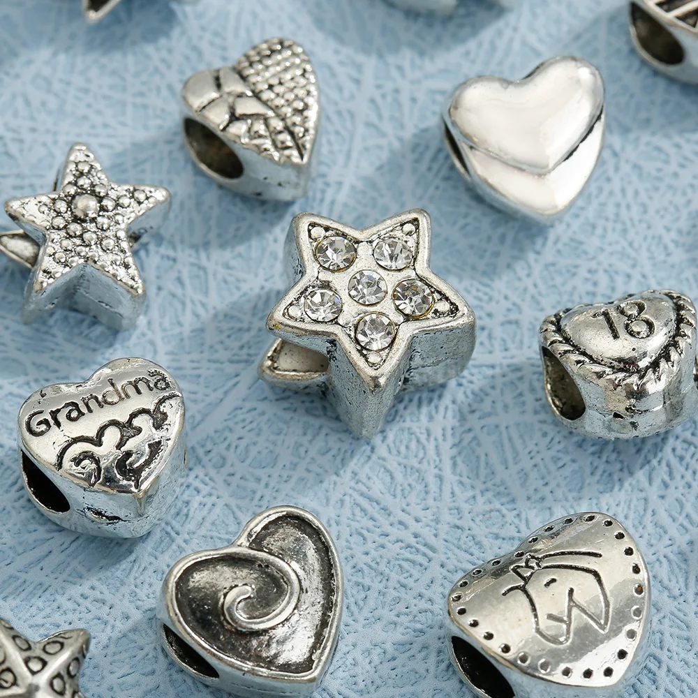 Bracciale e accessorio a catena realizzato a mano con perline distanziatrici in argento antico personalizzato fai da te con foro grande in lega retrò