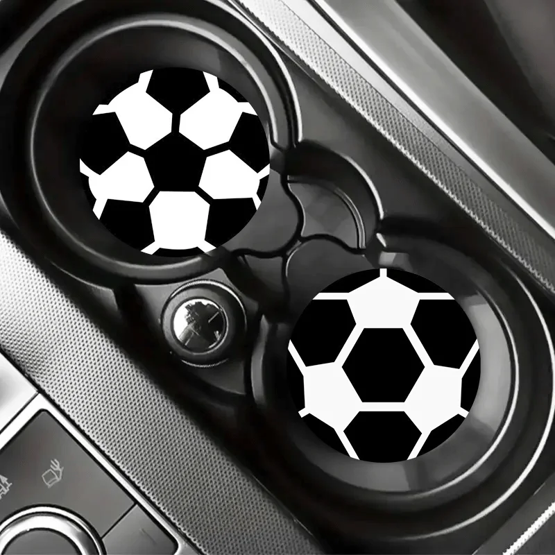 Two Matching Size Soccer Ball Pattern Car Coasters - Non-Slip Acrylic With Soccer Ball Design, Durable Car Interior Additions An