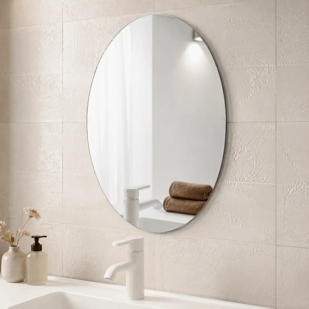 6.69×10.63in Acrylic Wall Mirror Lightweight Self-Adhesive Oval Vanity Mirror slivery Wall-Mounted Non-Glass Mirror Sheet