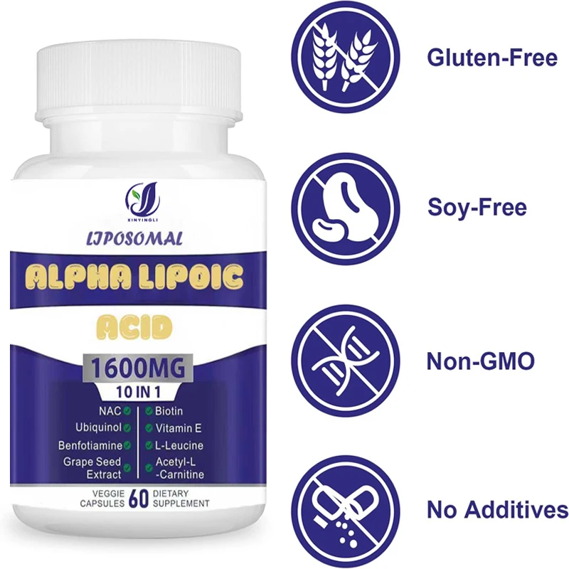 Liposome Alpha Lipoic Acid 1600 Milligrams Per Serving, ALA Antioxidant Health, Energy, and Metabolic Supplement, 60 Capsules