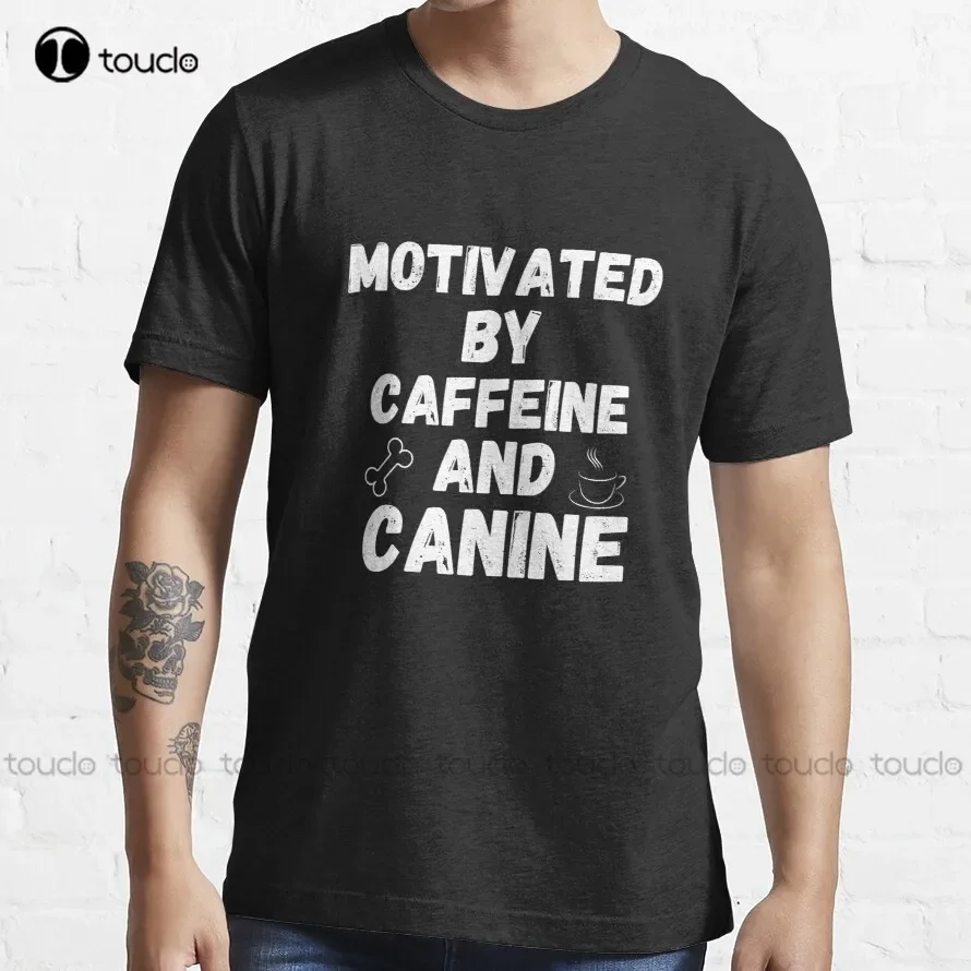 Motivated By Caffeine And Canine , Coffee Lover, Dog Lover T-Shirt Oversized T Shirts For Men Digital Printing Tee Shirts Xs-5Xl
