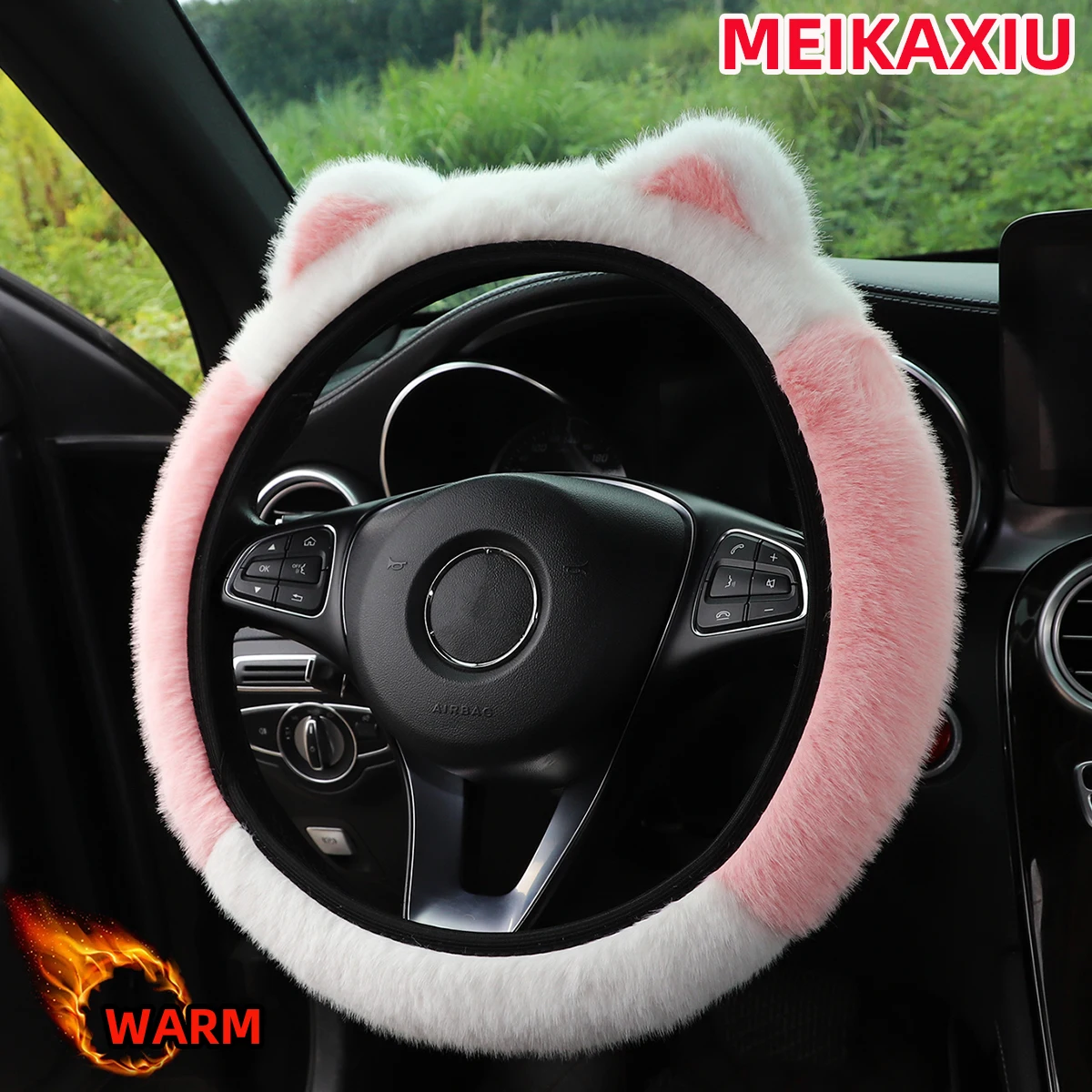 Winter artificial mink fur plush cat ears car without inner ring steering wheel cover answer 14-15 inch car interior supplies
