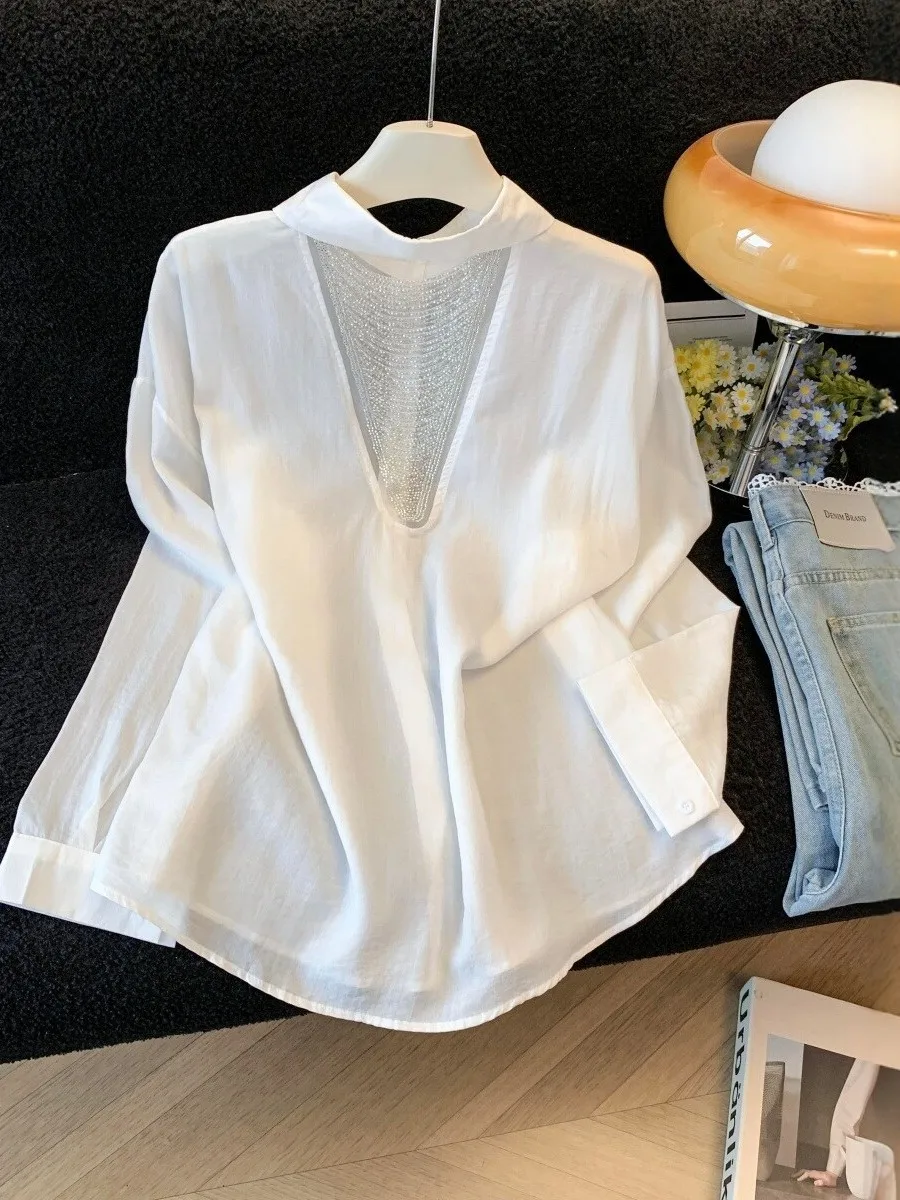 

Sun Protection Back Hollow out Bead Curtain Shirts Women's Summer Thin Loose Long Sleeve Air Conditioning Outerwear Coat