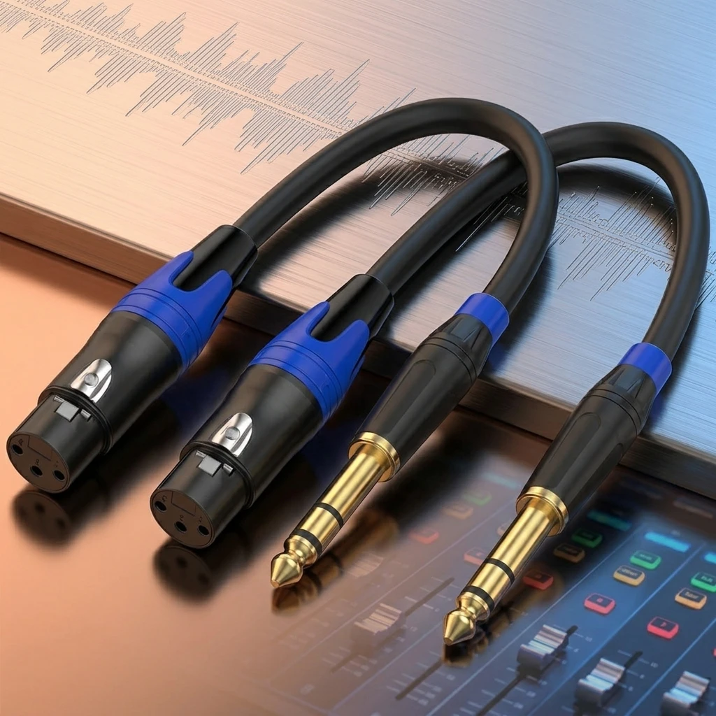 (2Pack / 6 inch) XLR to 1/4 TRS Stereo Adapter,Balanced Microphone Stereo Audio Converter AdapterCable for Speakers, Mixers