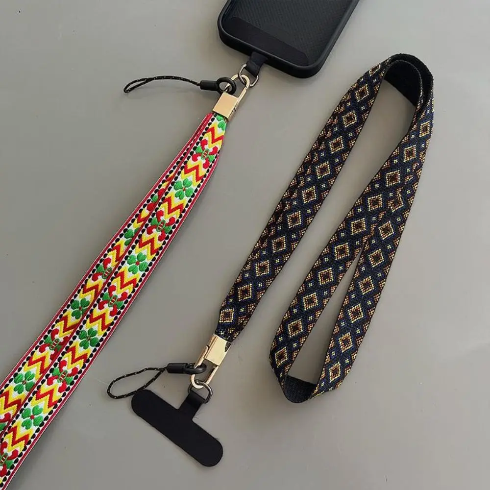 Ethnic Style Pattern Mobile Phone Lanyard Detachable Hanging Cord Phone Anti-lost Rope Wide Cross-body Strap