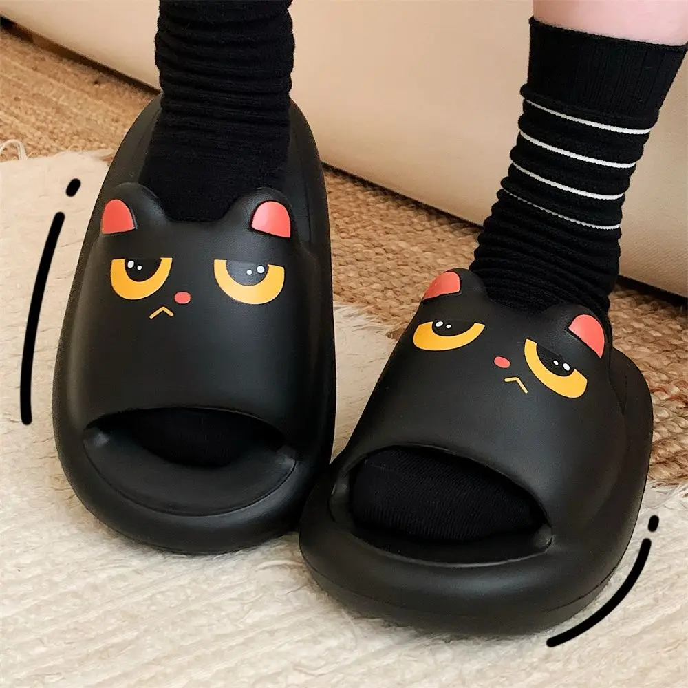 

New unhappy kitty EVA slippers women funny summer animal shoes woman black cat kittens home slipper odorless flip flop unisex
